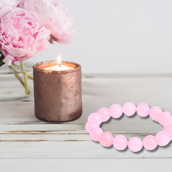 Natural Stone Healing Pure Rose Quartz Pink Crystal Round Beads Stretch Bracelet - Picture 1 of 15